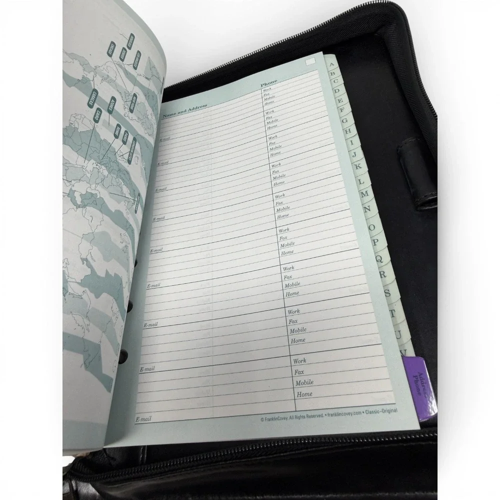 Vtg Franklin Covey Pocket Planner Crossbody Organizer Black Leather Zip Binder
